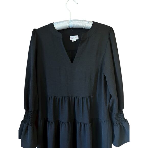 Top It Off Women’s Black Ruffled V-Neck Tiered Midi Dress Party Flirty Size M - Picture 6 of 12